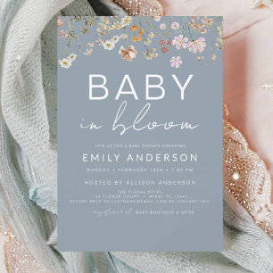 Invitation Fleur sauvage bleu Dusty Baby dans le Baby shower 