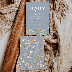 Invitation Fleur sauvage bleu Dusty Baby dans le Baby shower