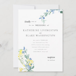 Invitation Fleur sauvage bleu et jaune Mariage couleur