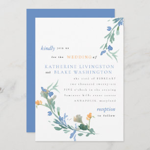 Invitation Fleur sauvage bleu et orange Mariage coloré Invita