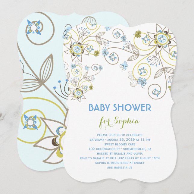 Invitation Fleur sauvage bleu Floral Baby Boy Shower Invitati (Devant / Derrière)