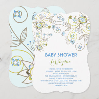Invitation Fleur sauvage bleu Floral Baby Boy Shower Invitati