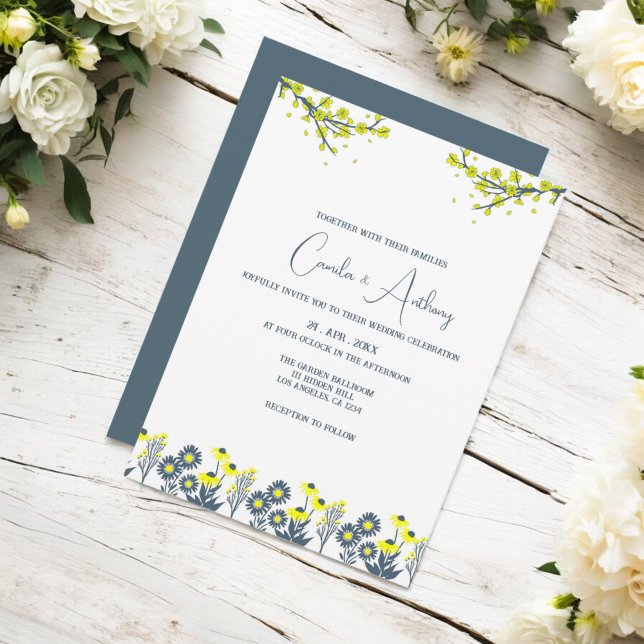 Invitation Fleur sauvage bleu jaune Floral Boho Mariage (Créateur téléchargé)