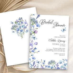 Invitation Fleur sauvage bleu moderne Script Fête des mariées