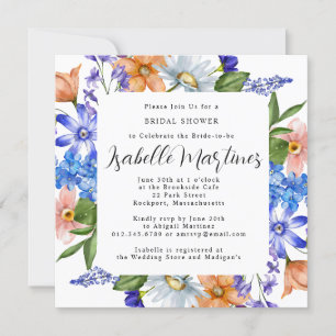 Invitation Fleur sauvage bleu violet rose Fête des mariées fl