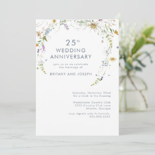 Invitation Fleur Sauvage Bleue Florale 25e Anniversaire de Ma