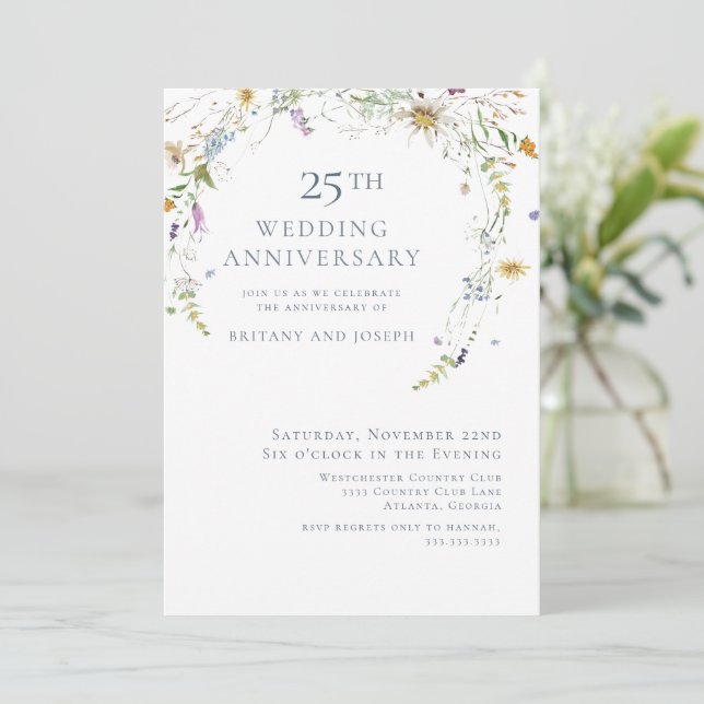 Invitation Fleur Sauvage Bleue Florale 25e Anniversaire de Ma (Debout devant)