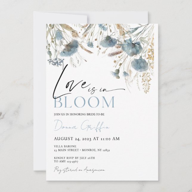 Invitation Fleur Sauvage Bleue L'amour est en fleu (Devant)