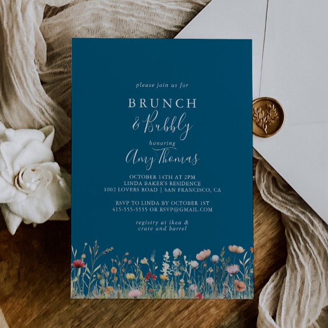 Invitation Fleur sauvage Bliss de la marine Brunch Bubbly Fêt (Créateur téléchargé)