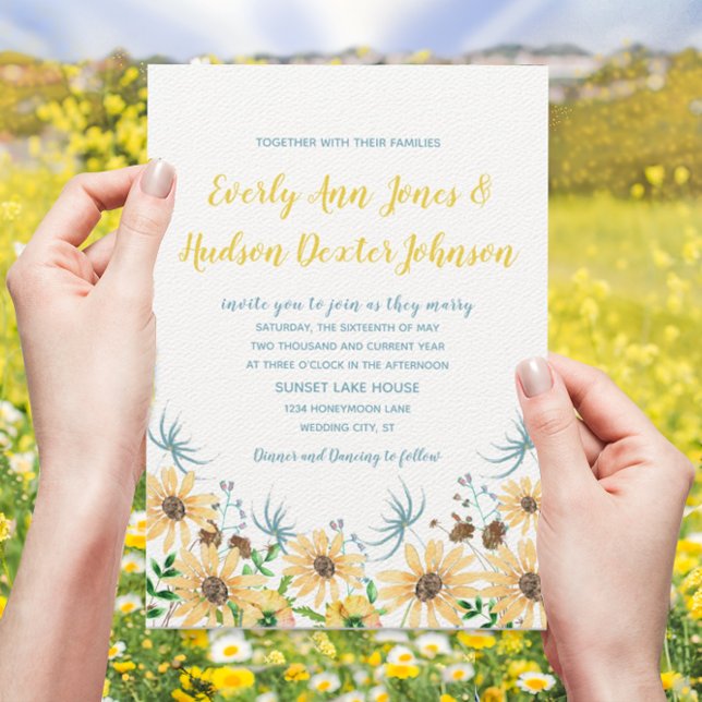 Invitation Fleur sauvage Bloom Elegance Mariage bleu jaune (Créateur téléchargé)