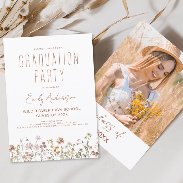 Invitation Fleur sauvage Bloom Graduation Party Boho (Créateur téléchargé)