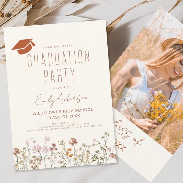 Invitation Fleur sauvage Bloom Graduation Party Boho (Créateur téléchargé)