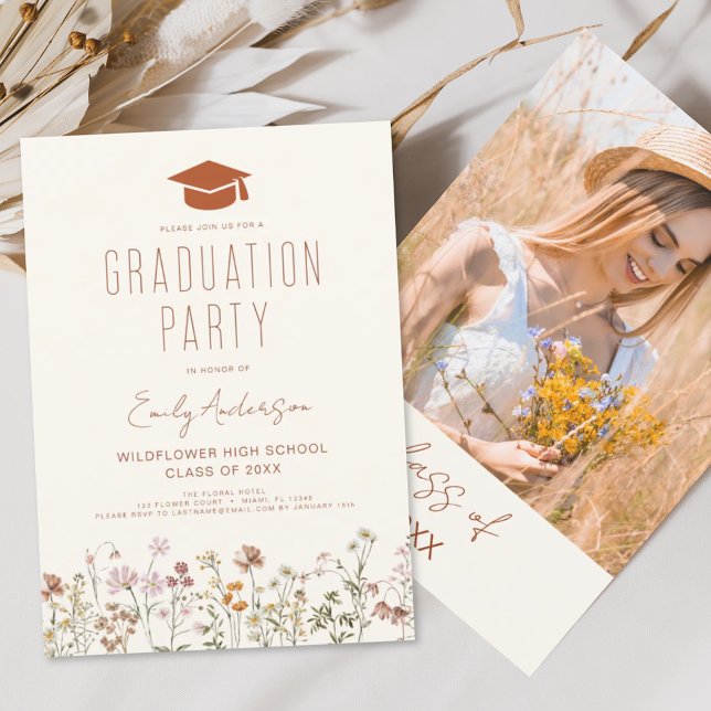 Invitation Fleur sauvage Bloom Graduation Party Boho (Créateur téléchargé)