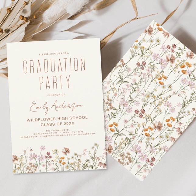 Invitation Fleur sauvage Bloom Graduation Party Boho (Créateur téléchargé)