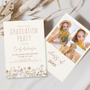 Invitation Fleur sauvage Bloom Graduation Party Photo Boho