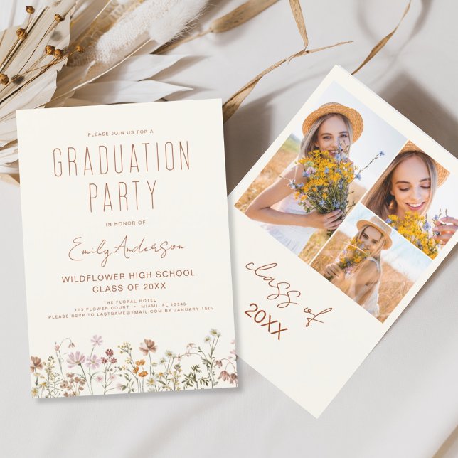 Invitation Fleur sauvage Bloom Graduation Party Photo Boho (Créateur téléchargé)