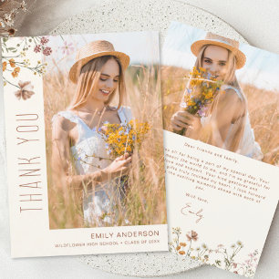 Invitation Fleur sauvage Bloom Graduation Photo Merci