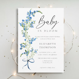 Invitation Fleur sauvage Bloom Soft Blue Bow Elegant Baby sho