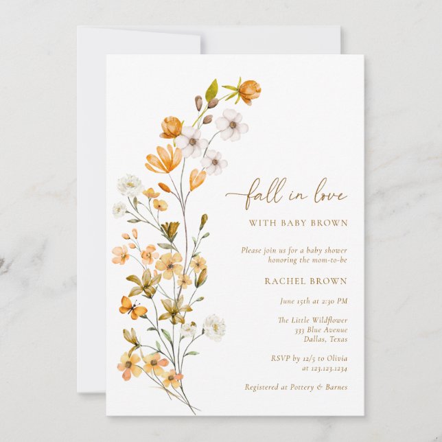 Invitation Fleur sauvage bohémien Chute d'amour Baby shower (Devant)