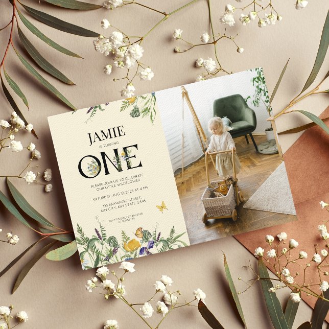 Invitation Fleur sauvage Boho 1er anniversaire fille photo (Créateur téléchargé)