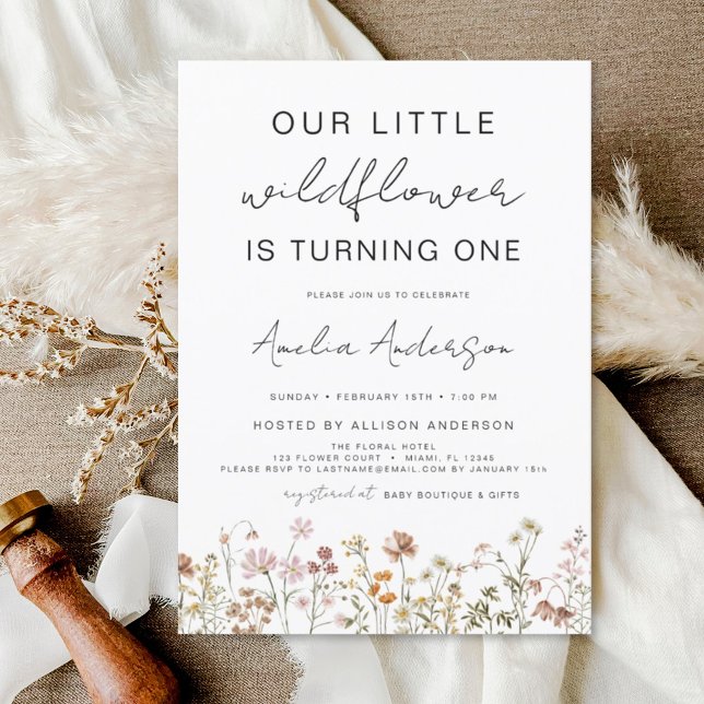 Invitation Fleur sauvage Boho 1er Jardin d'anniversaire (Créateur téléchargé)