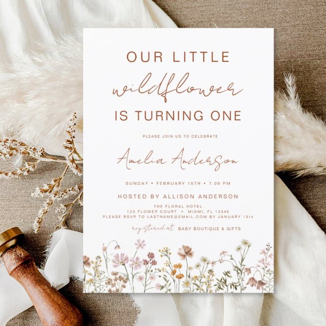 Invitation Fleur sauvage Boho 1er Jardin d'anniversaire (Créateur téléchargé)