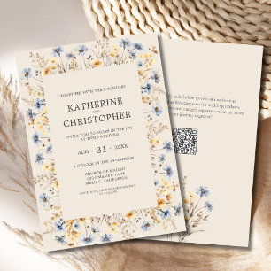 Invitation Fleur sauvage BOHO Aquarelle Elégante Mariage beig
