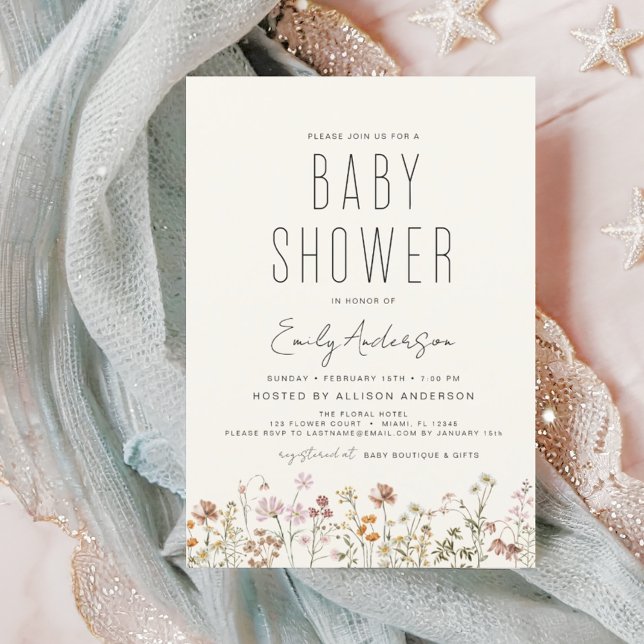 Invitation Fleur sauvage Boho Baby shower élégant moderne (Créateur téléchargé)