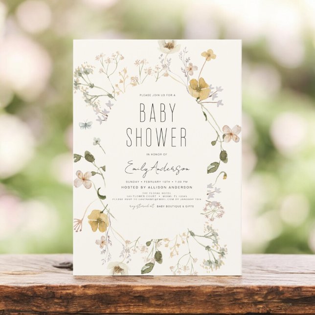 Invitation Fleur sauvage Boho Baby shower élégant moderne (Créateur téléchargé)