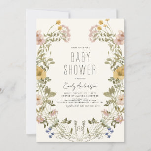 Invitation Fleur sauvage Boho Baby shower élégant moderne