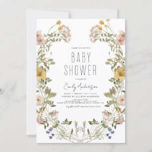Invitation Fleur sauvage Boho Baby shower élégant moderne Inv