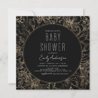 Fleur sauvage Boho Baby shower noir moderne