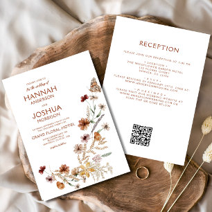 Invitation Fleur sauvage Boho Beige tout en un QR Code Mariag