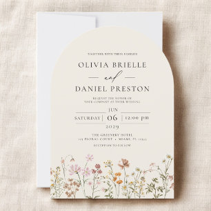 Invitation Fleur sauvage Boho Beige tout en un QR Code Mariag