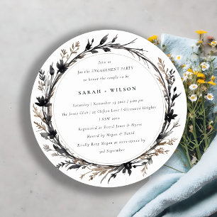 Invitation Fleur sauvage Boho Black Brown Automne Fiançailles