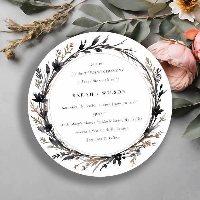 Invitation Fleur sauvage Boho Black Brown Automne Mariage (Créateur téléchargé)