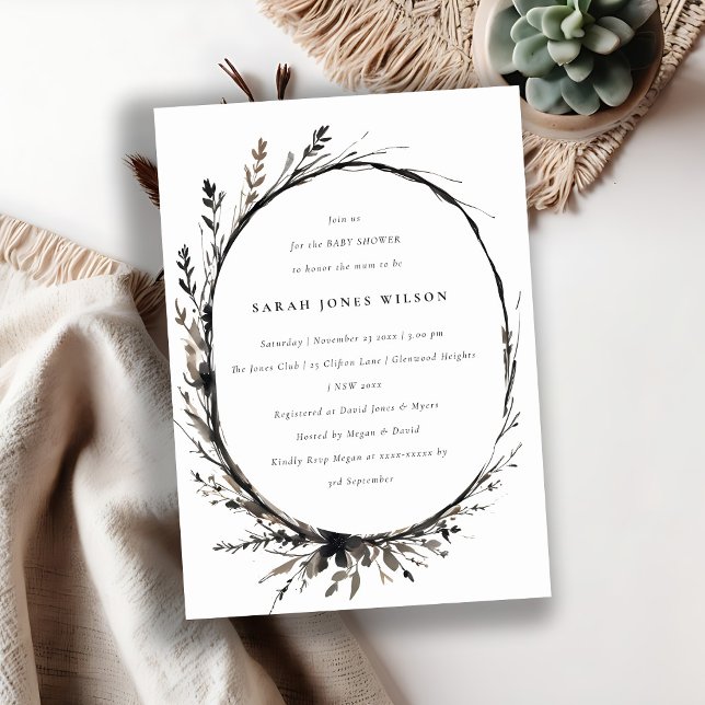 Invitation Fleur sauvage Boho Black Fall Baby shower de couro (Créateur téléchargé)