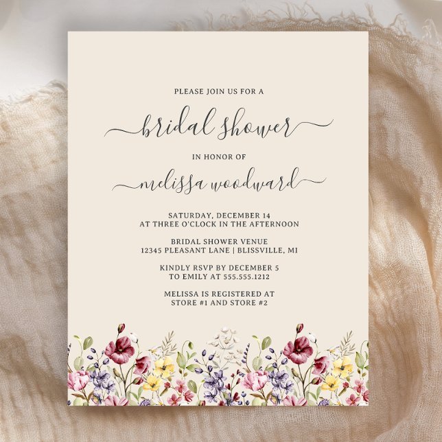 Invitation Fleur sauvage Boho Budget (Créateur téléchargé)