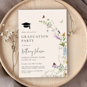 Invitation Fleur sauvage Boho Butterfly Floral Graduation Par