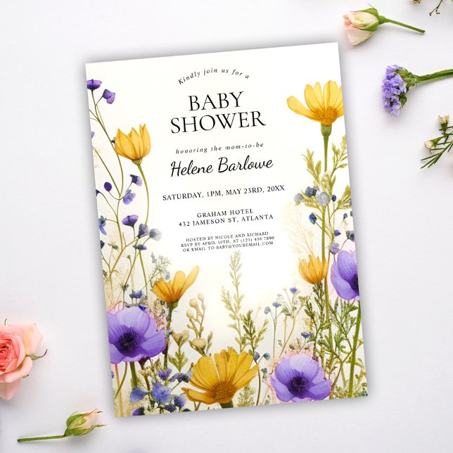 Invitation Fleur sauvage Boho Chic Aquarelle Baby shower Flor (Wildflower Boho Chic Watercolor Floral Baby Shower Invitation)