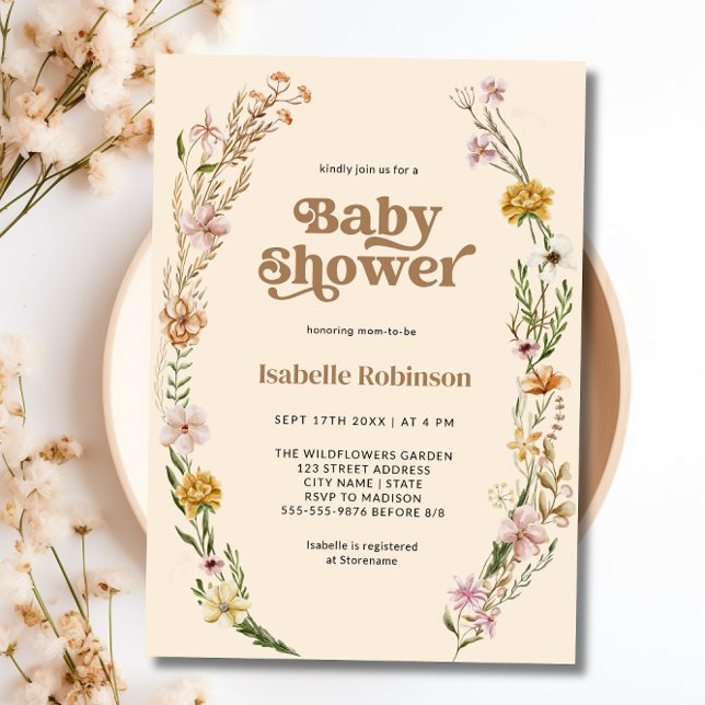 Invitation Fleur sauvage Boho Chic Baby shower (Wildflower Boho Chic Baby Shower Invitation)