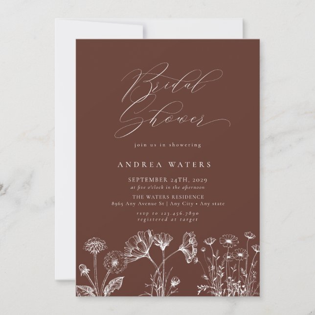 Invitation Fleur sauvage Boho Chic Fête des mariées (Devant)