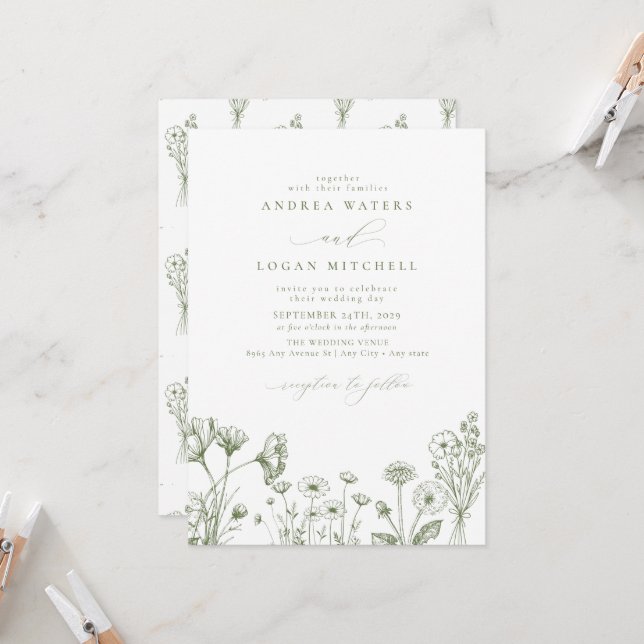 Invitation Fleur sauvage Boho Chic Mariage (Devant/Arrière en situation)