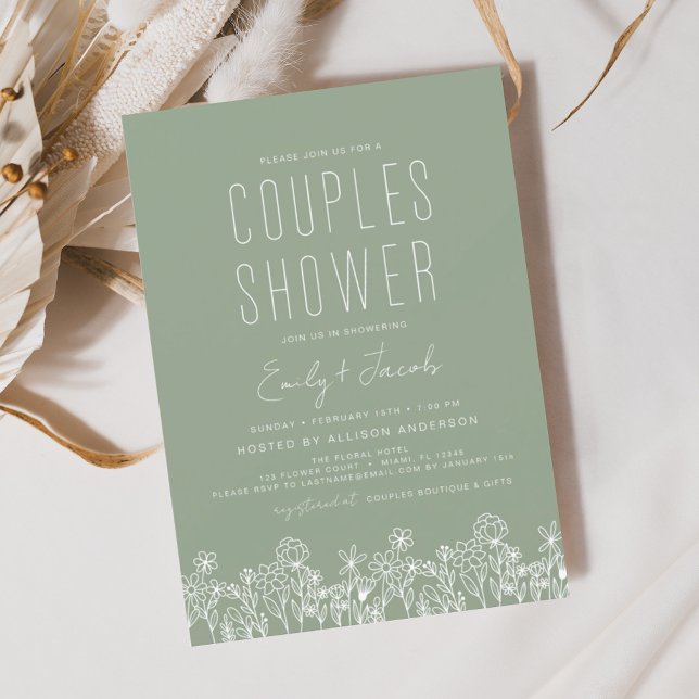 Invitation Fleur sauvage Boho de douche Sage Green Couples (Créateur téléchargé)
