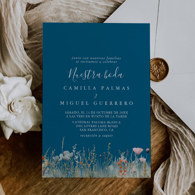 Invitation Fleur sauvage Boho de la marine Nuestra Boda Maria (Créateur téléchargé)