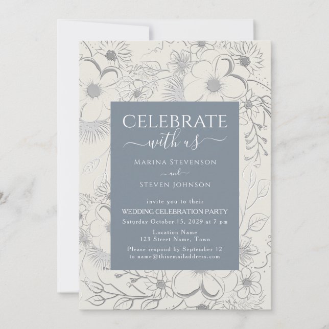 Invitation Fleur sauvage Boho Dusty Blue Wedding Réception (Devant)