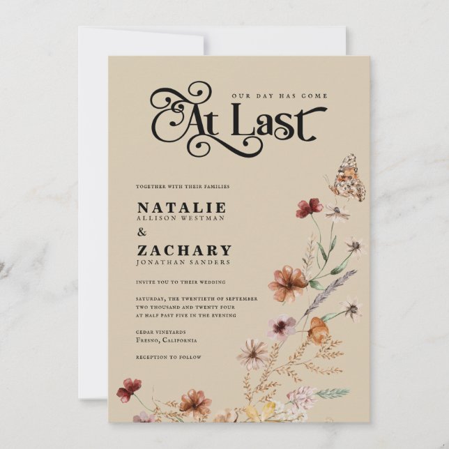 Invitation Fleur sauvage Boho Enfin À Dernier Mariage (Devant)