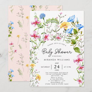 Invitation Fleur sauvage Boho fille Baby shower aquarelle