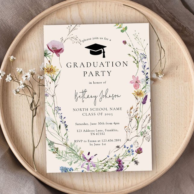 Invitation Fleur sauvage Boho Floral Graduation Party (Créateur téléchargé)