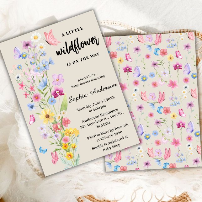 Invitation Fleur sauvage Boho Floral Neutral Baby shower (Créateur téléchargé)